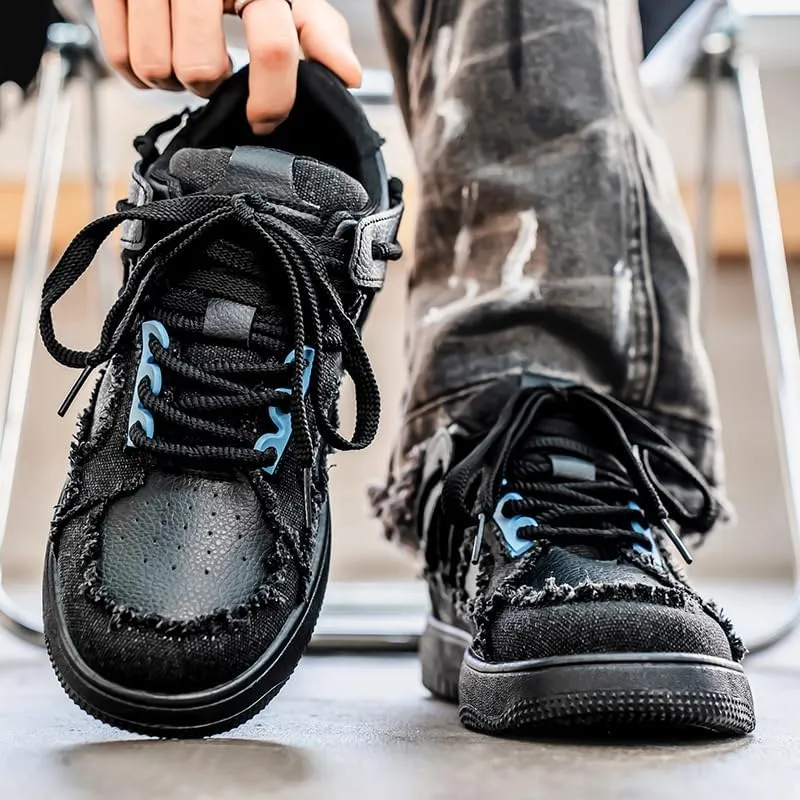 2025 Men's Casual Sports Shoes: Durable Thick Sole Lace-Up Skateboard Shoes for All Seasons, Street Style Footwear