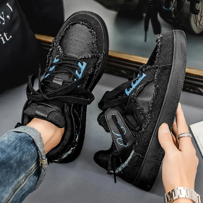 2025 Men's Casual Sports Shoes: Durable Thick Sole Lace-Up Skateboard Shoes for All Seasons, Street Style Footwear