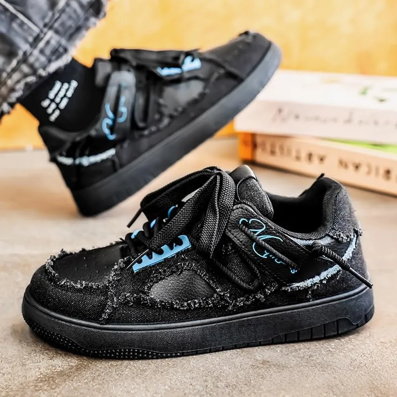 2025 Men's Casual Sports Shoes: Durable Thick Sole Lace-Up Skateboard Shoes for All Seasons, Street Style Footwear