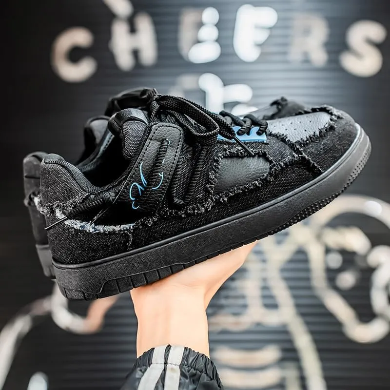 2025 Men's Casual Sports Shoes: Durable Thick Sole Lace-Up Skateboard Shoes for All Seasons, Street Style Footwear