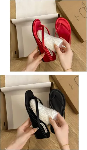 2025 summer new French retro platform flip-flops, toe wedge heel sandals, wear beach sandals,Wear-resistant and lightweight, skin-friendly, breathable and comfortable