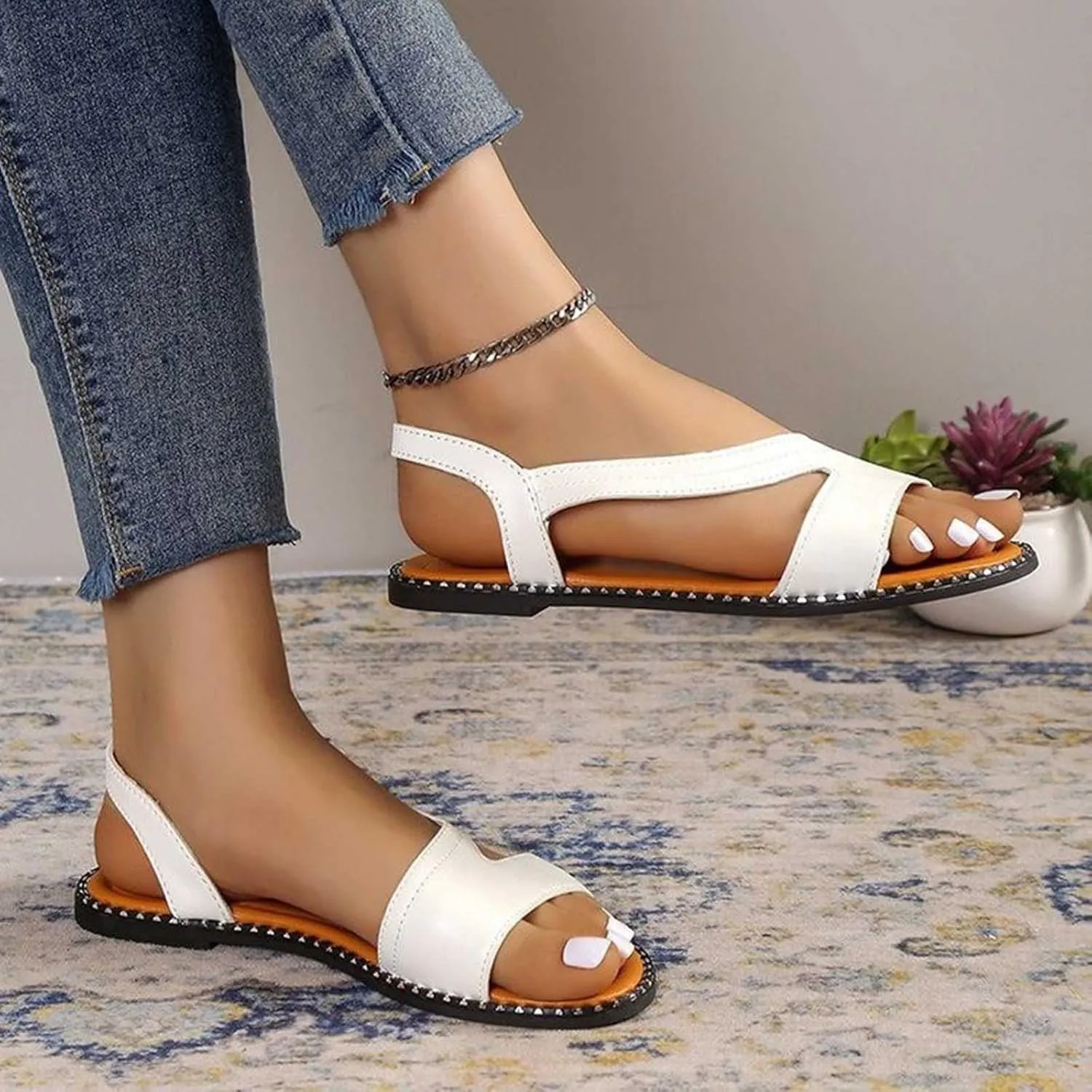2025 Women's Trendy Sandals with Slingback Summer Open Toe Flats Comfortable Walking Footwear for Casual Style