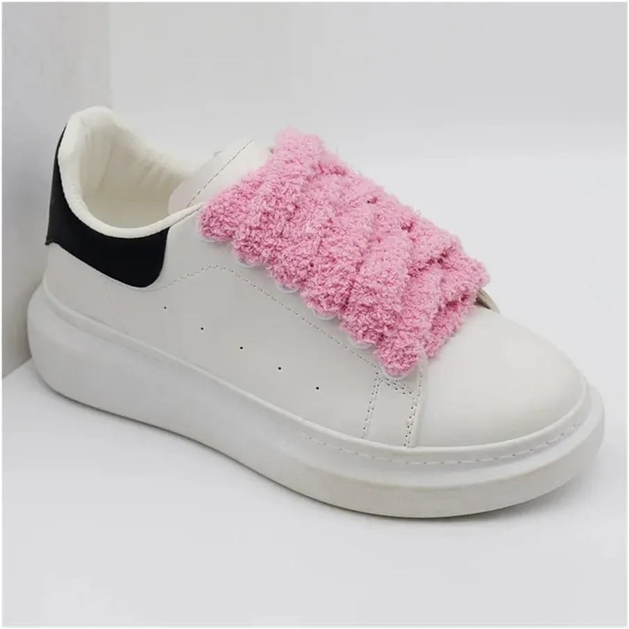 5Pairs Soft 15mm Big Fat Fluffy Fuzzy Laces Wide Flat Plush Towel Shoelaces Design Perfect For Women Casual Sneakers Match
