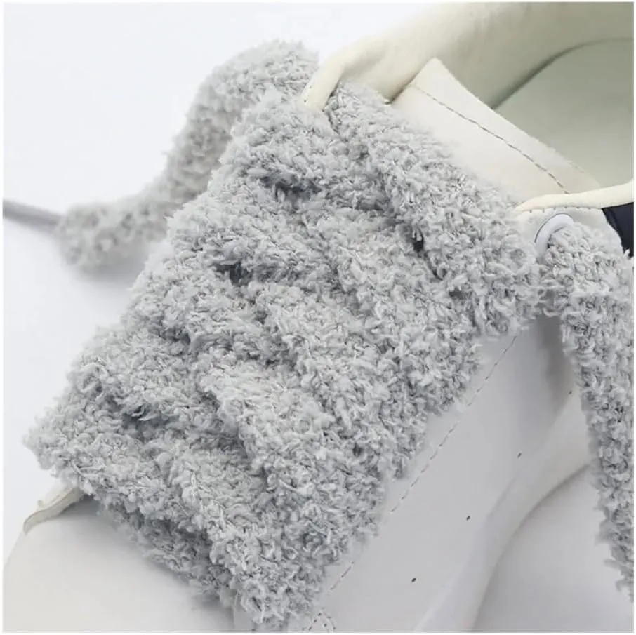 5Pairs Soft 15mm Big Fat Fluffy Fuzzy Laces Wide Flat Plush Towel Shoelaces Design Perfect For Women Casual Sneakers Match