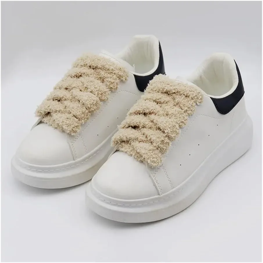 5Pairs Soft 15mm Big Fat Fluffy Fuzzy Laces Wide Flat Plush Towel Shoelaces Design Perfect For Women Casual Sneakers Match