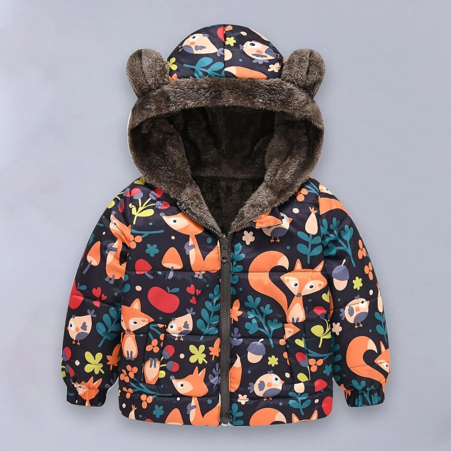 6M to 5T Baby Toddler Winter Fleece Coat Animal Floral Prints Boys Girls Cute Bear Ear Hooded Padded Jackets
