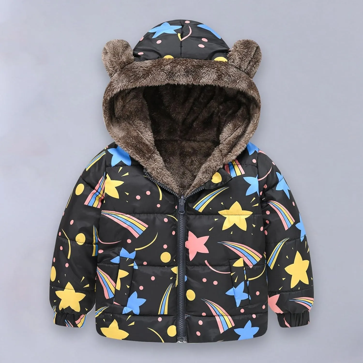 6M to 5T Baby Toddler Winter Fleece Coat Animal Floral Prints Boys Girls Cute Bear Ear Hooded Padded Jackets