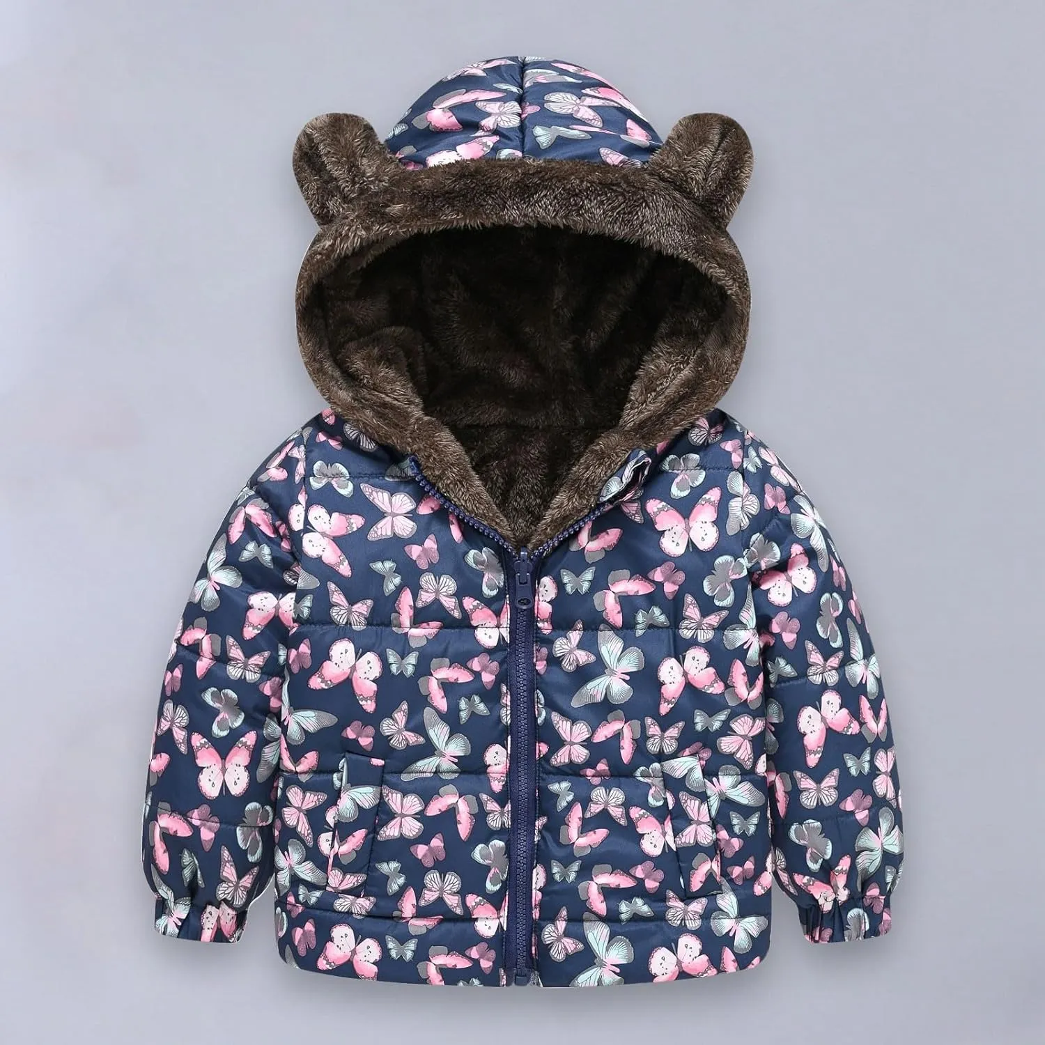 6M to 5T Baby Toddler Winter Fleece Coat Animal Floral Prints Boys Girls Cute Bear Ear Hooded Padded Jackets