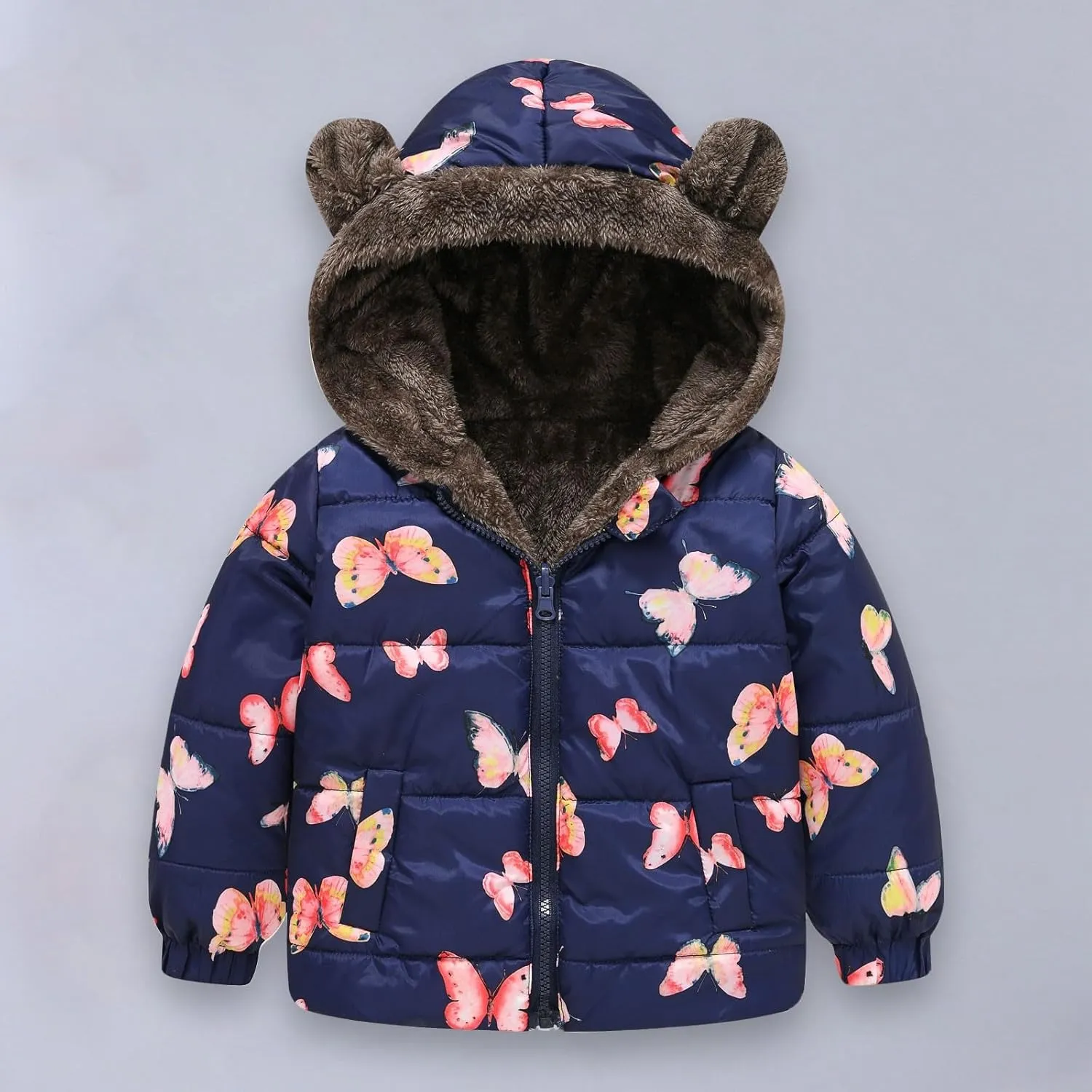 6M to 5T Baby Toddler Winter Fleece Coat Animal Floral Prints Boys Girls Cute Bear Ear Hooded Padded Jackets