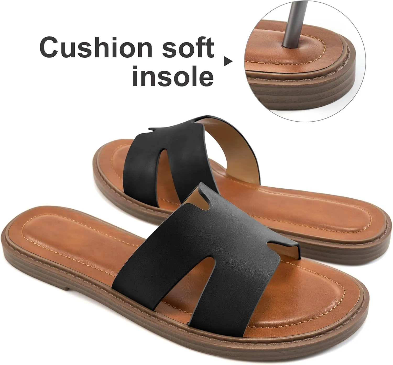 Ablanczoom Flat Sandals for Women Slides: Comfortable Slip On Womens Flats Shoes Dressy Summer Casual Beach Sandal 2025