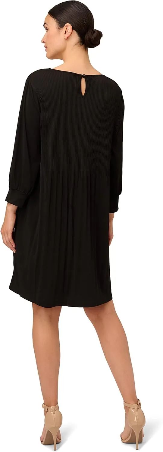 Adrianna Papell Women's Pleated Knit Crew Neck Dress