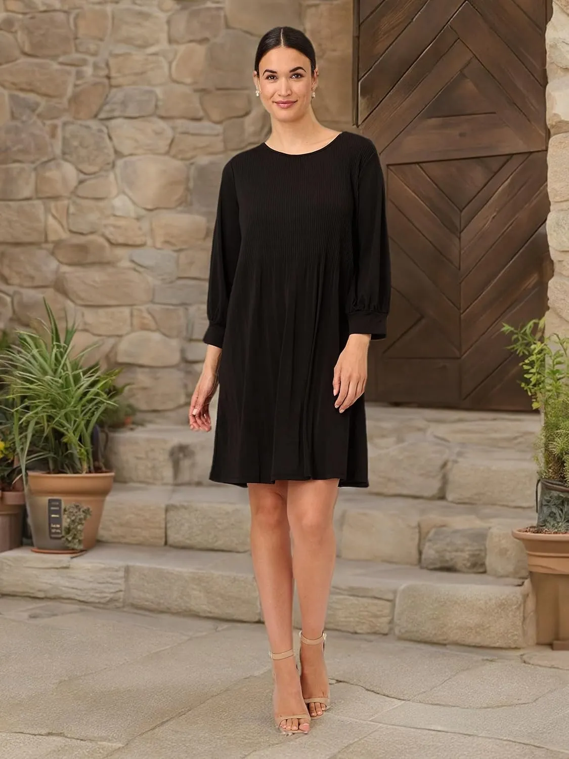 Adrianna Papell Women's Pleated Knit Crew Neck Dress