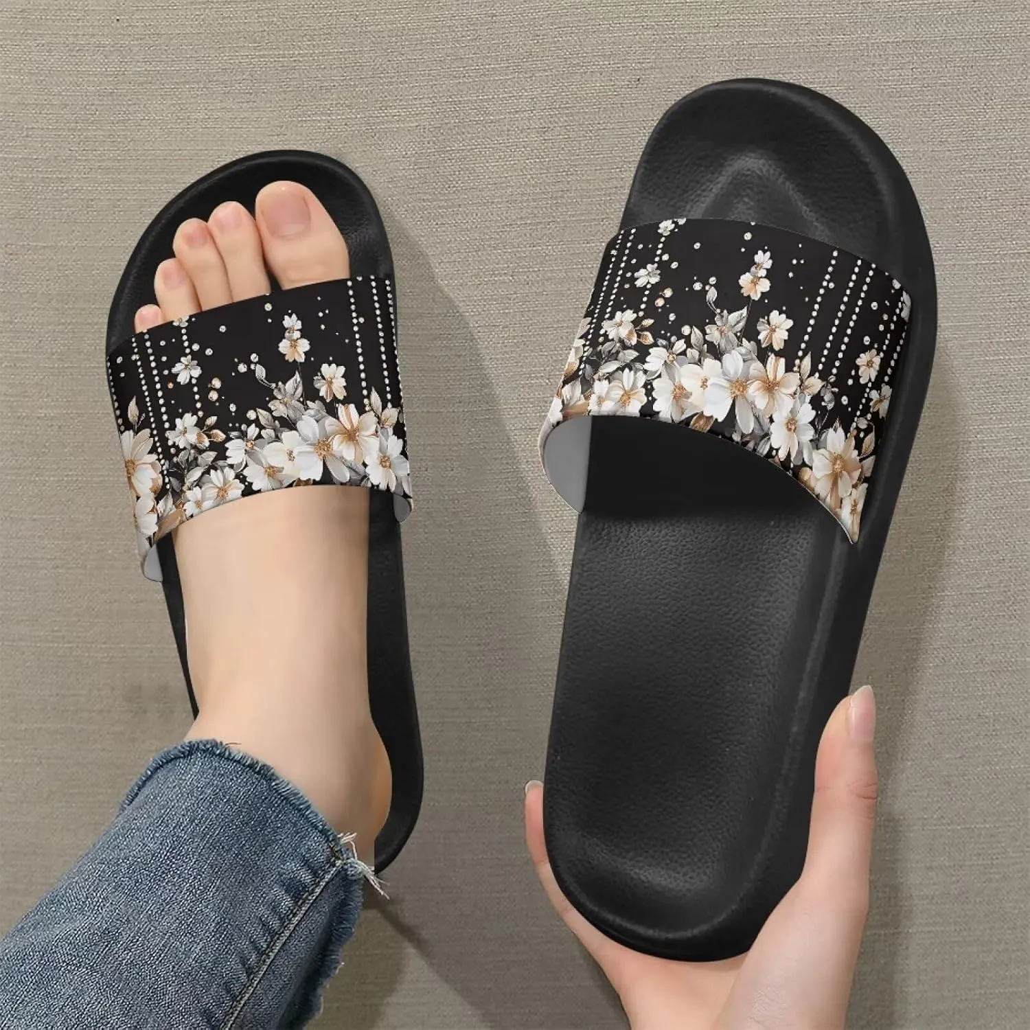 Adult Sandals Slippers Non-Slip Quick-Drying Home Slippers Lightweight Swimming Pool Slipper US Size 5-12.5