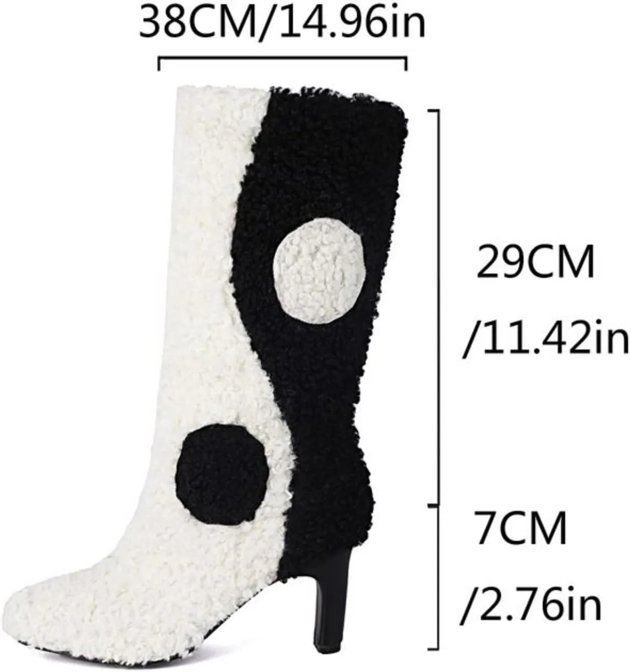 Aflngle Women's Fluffy Furry Mid Calf Boots Fashion Patchwork Color Round Toe Chunky High Heels Shoes Comfortable Winter Warm Fuzzy Pull-On Booties