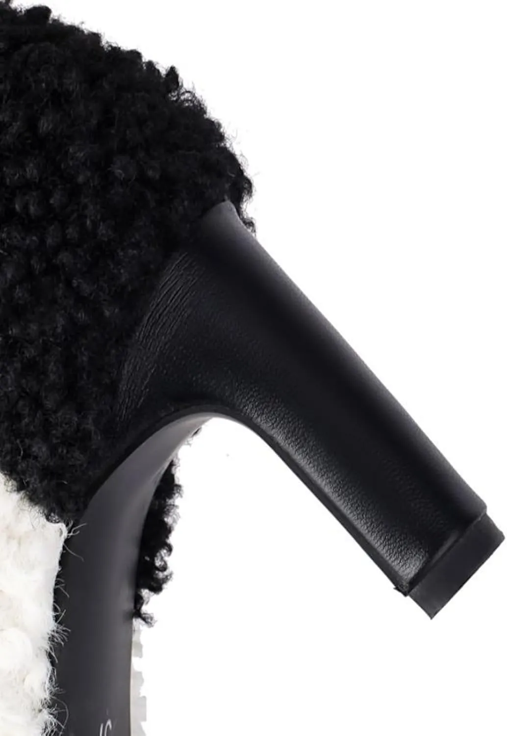 Aflngle Women's Fluffy Furry Mid Calf Boots Fashion Patchwork Color Round Toe Chunky High Heels Shoes Comfortable Winter Warm Fuzzy Pull-On Booties