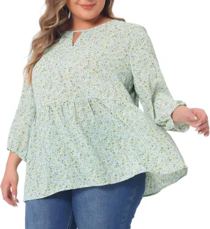 Agnes Orinda Women's Plus Size Tops 3/4 Sleeves Babydoll Chiffon Keyhole Floral Flowy Tops Blouses 2024 Shirt