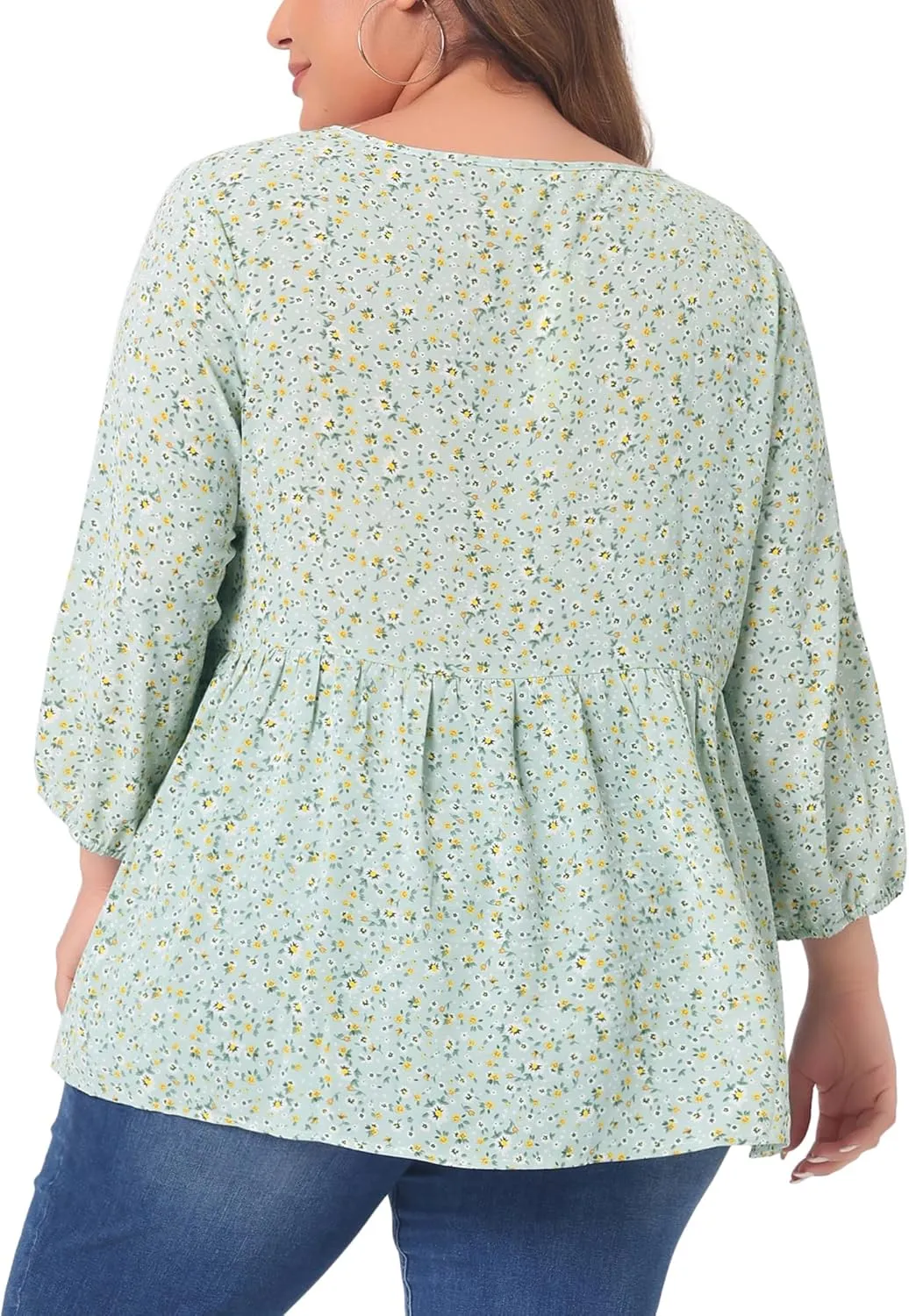 Agnes Orinda Women's Plus Size Tops 3/4 Sleeves Babydoll Chiffon Keyhole Floral Flowy Tops Blouses 2024 Shirt
