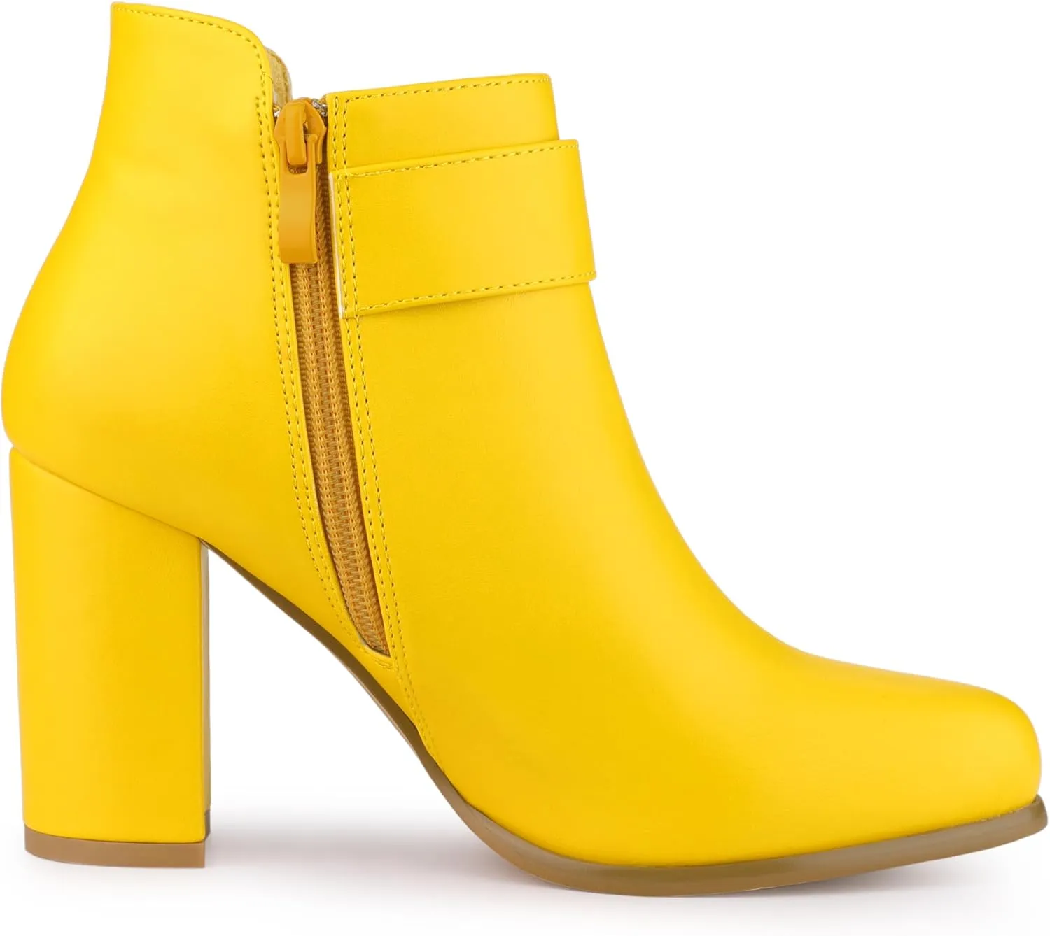 Allegra K Women's Round Toe Circle Buckle Chunky Heels Ankle Boots