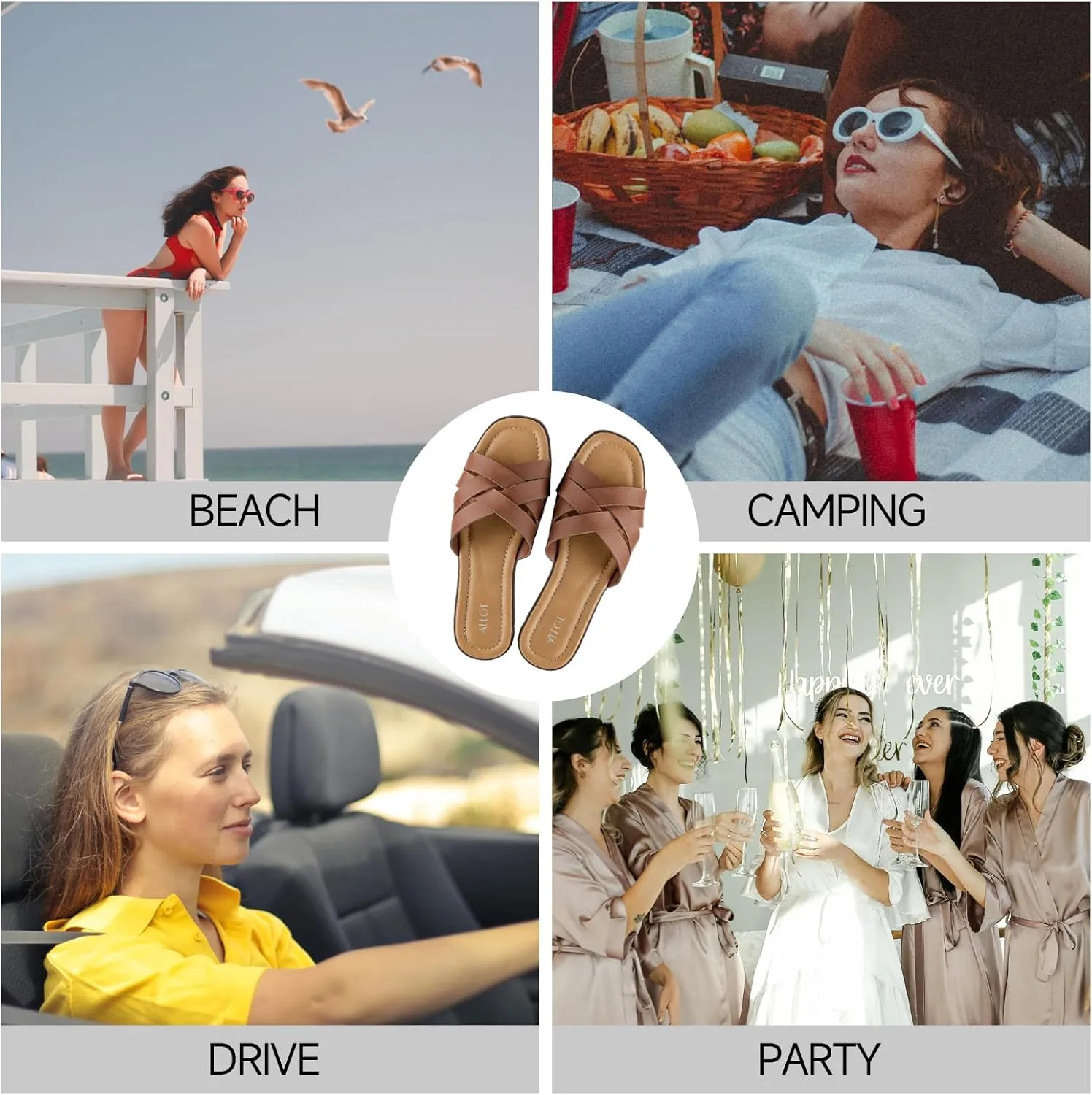 ALLOT Women's Flat Sandals Cross Straps Slides Slip On Open Toe Comfortable Summer Shoes