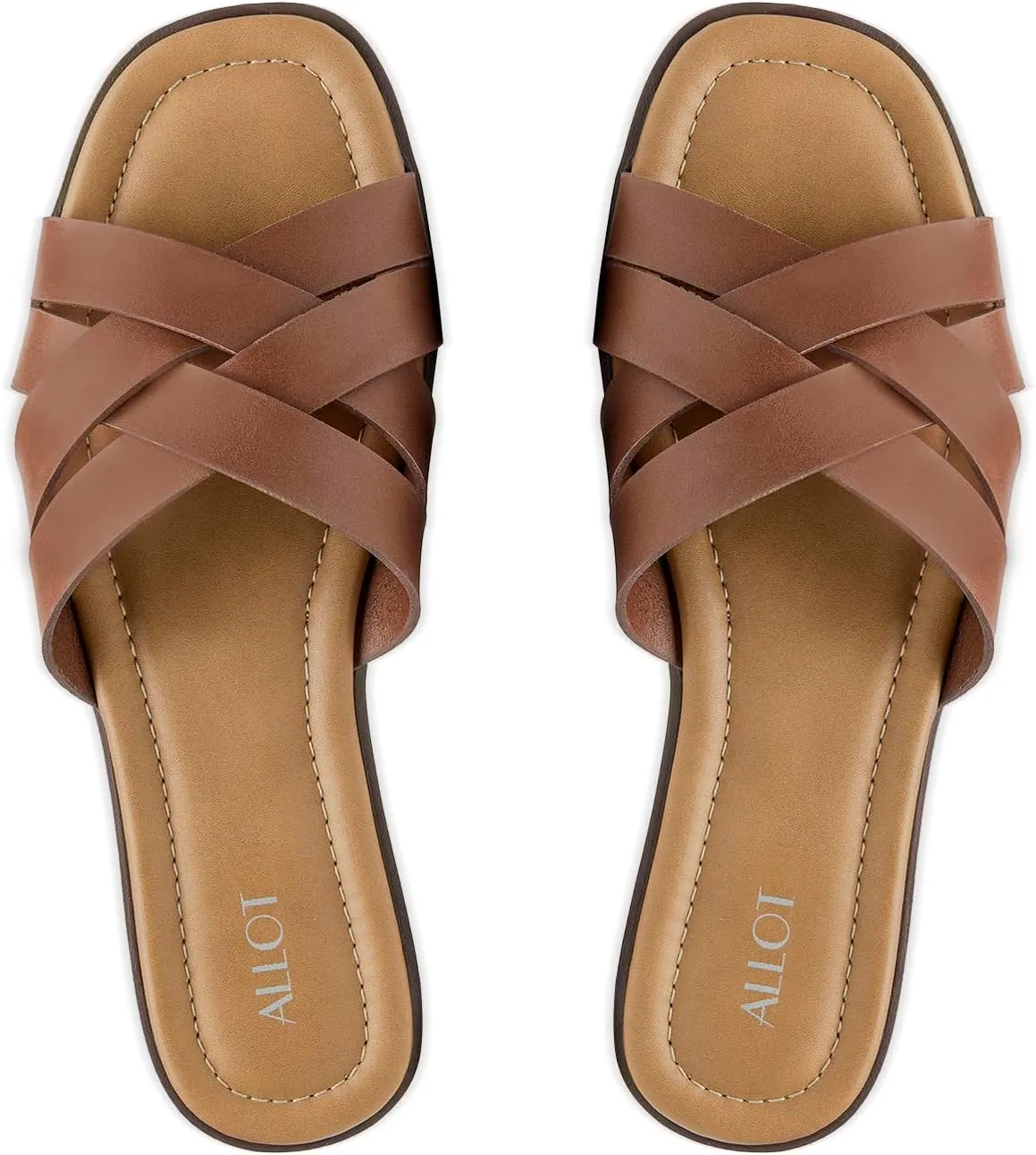 ALLOT Women's Flat Sandals Cross Straps Slides Slip On Open Toe Comfortable Summer Shoes