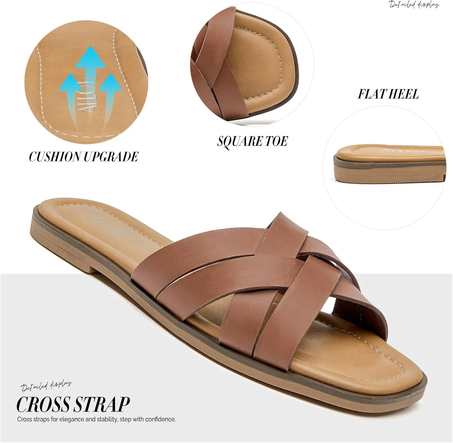 ALLOT Women's Flat Sandals Cross Straps Slides Slip On Open Toe Comfortable Summer Shoes