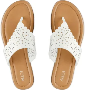 ALLOT Women's Flat Sandals T-Strap Thong Flip Flops Comfortable Summer Beach Shoes