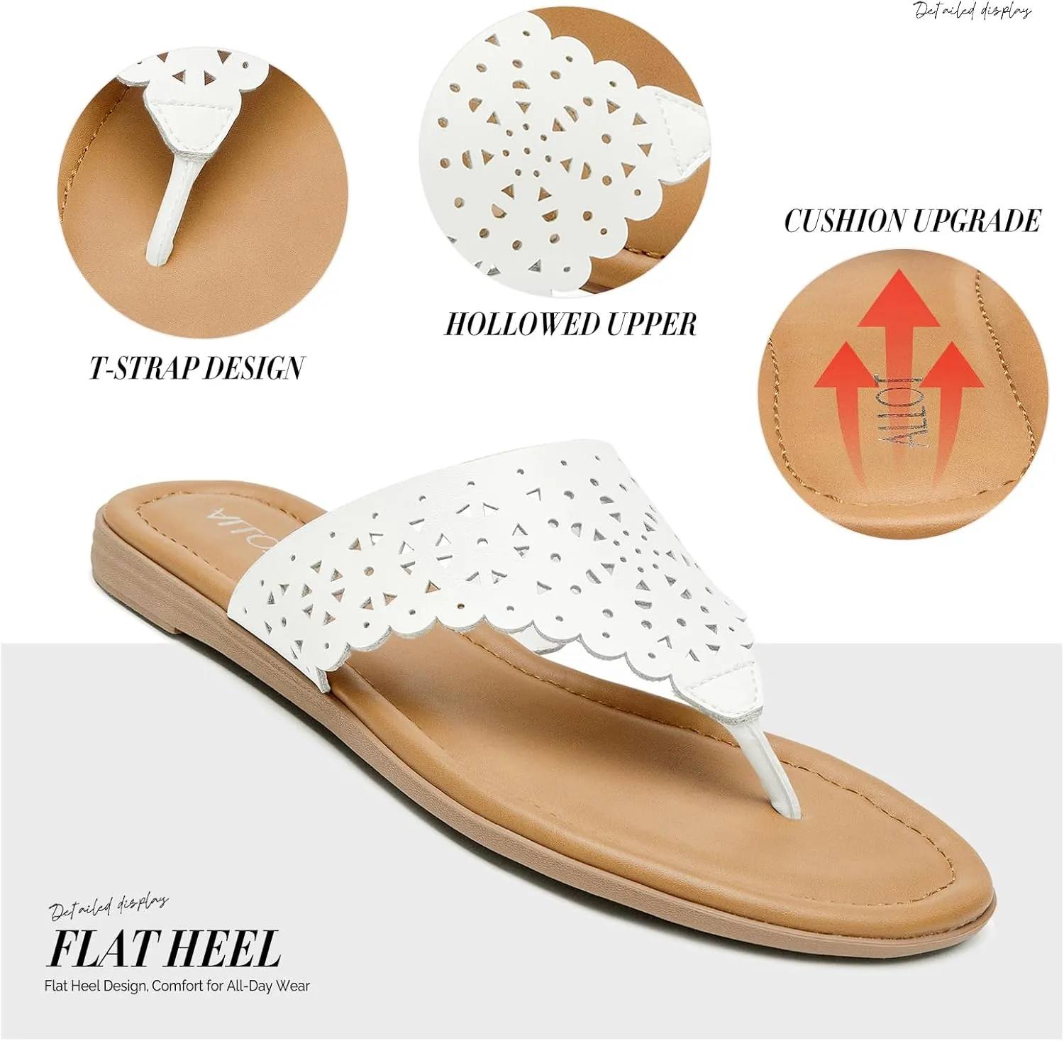 ALLOT Women's Flat Sandals T-Strap Thong Flip Flops Comfortable Summer Beach Shoes