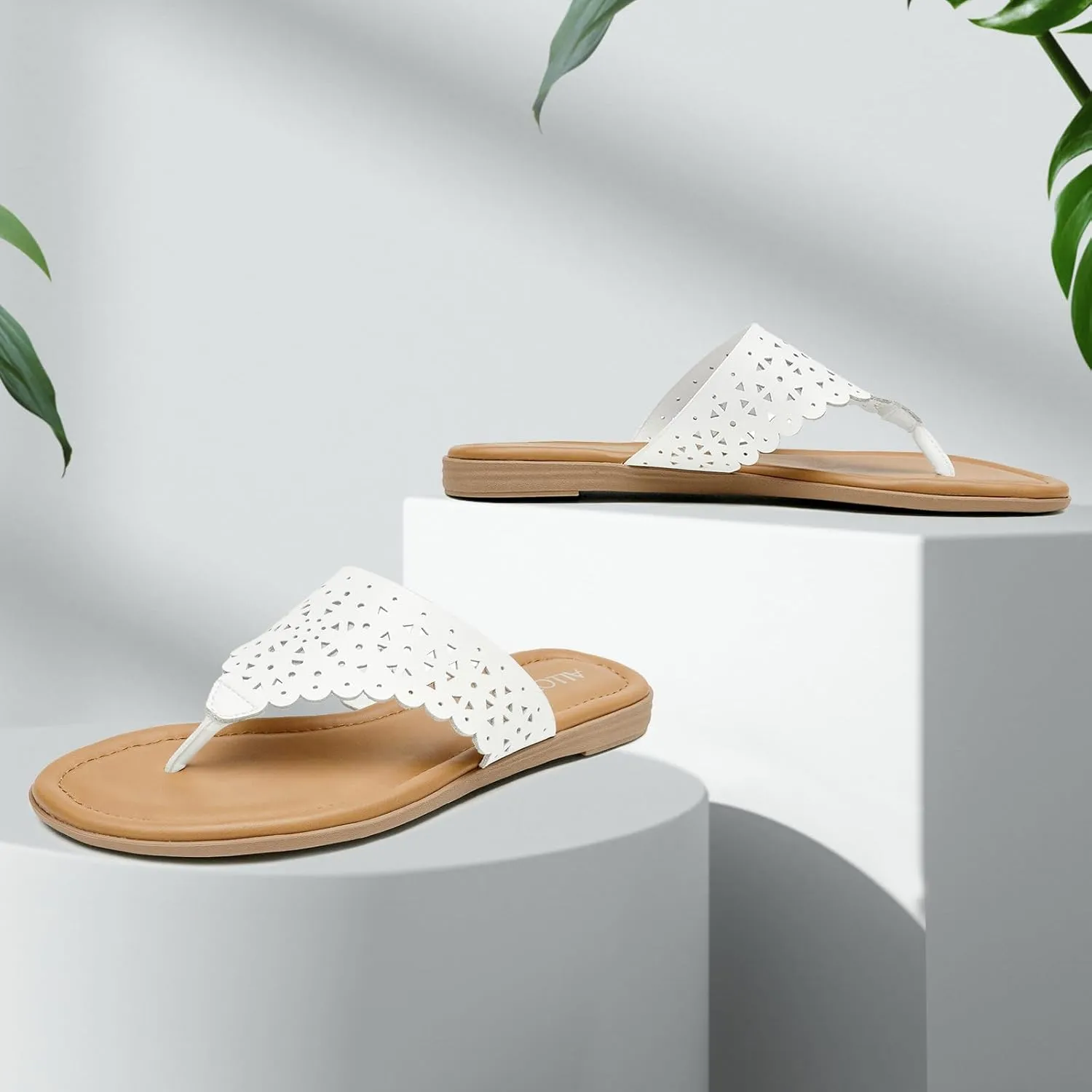 ALLOT Women's Flat Sandals T-Strap Thong Flip Flops Comfortable Summer Beach Shoes