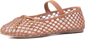 AMINUGAL Raffia Ballet Flats Shoes for Women Dressy Comfortable Woven Straw Women's Flats with Elastic Strap Mesh Flats Bows Raffia Mary Jane Flats Women Ballerina Flats for Women