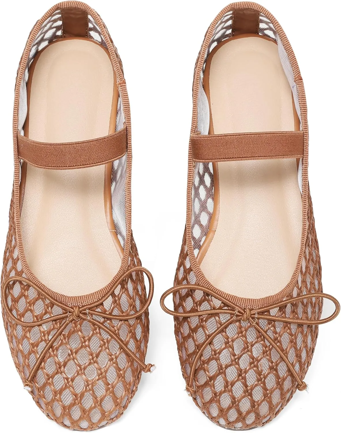 AMINUGAL Raffia Ballet Flats Shoes for Women Dressy Comfortable Woven Straw Women's Flats with Elastic Strap Mesh Flats Bows Raffia Mary Jane Flats Women Ballerina Flats for Women