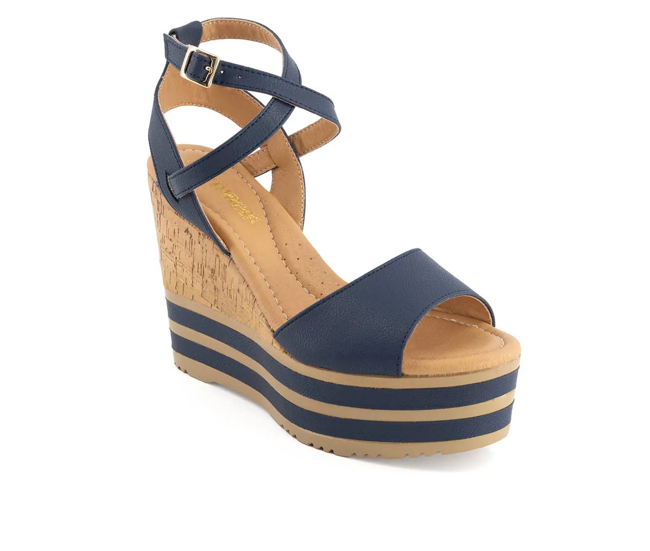 Andrea Women's Wedge Heel Ankle Strap Platform Sandals 68053