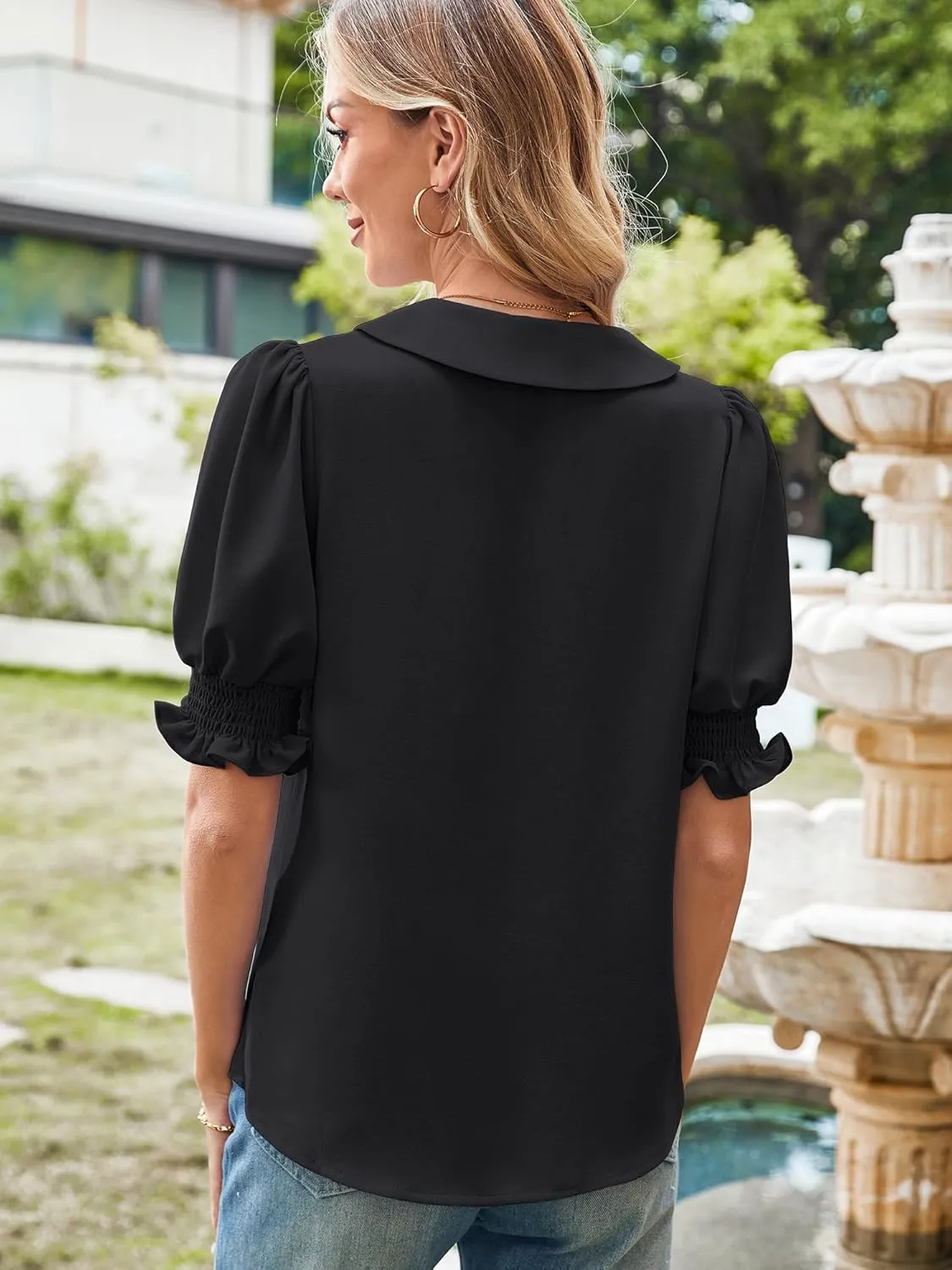 Angashion Women Tops Short Sleeve - Summer Casual V Neck Solid Color Flowy Trendy Tunic Blouses Shirt