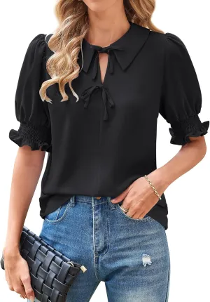 Angashion Women Tops Short Sleeve - Summer Casual V Neck Solid Color Flowy Trendy Tunic Blouses Shirt