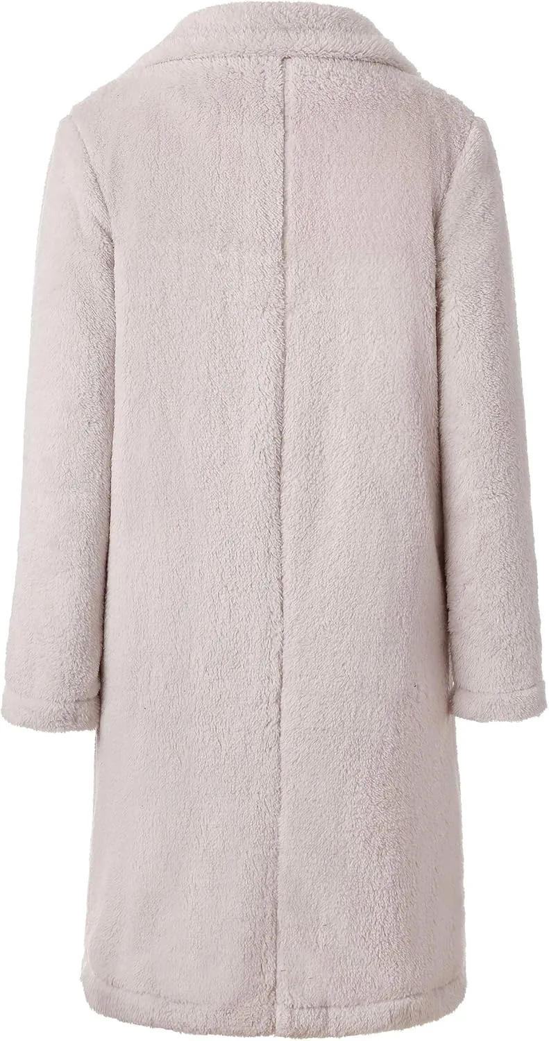 Angashion Women's Fuzzy Fleece Lapel Open Front Long Cardigan Coat Faux Fur Warm Winter Outwear Jackets
