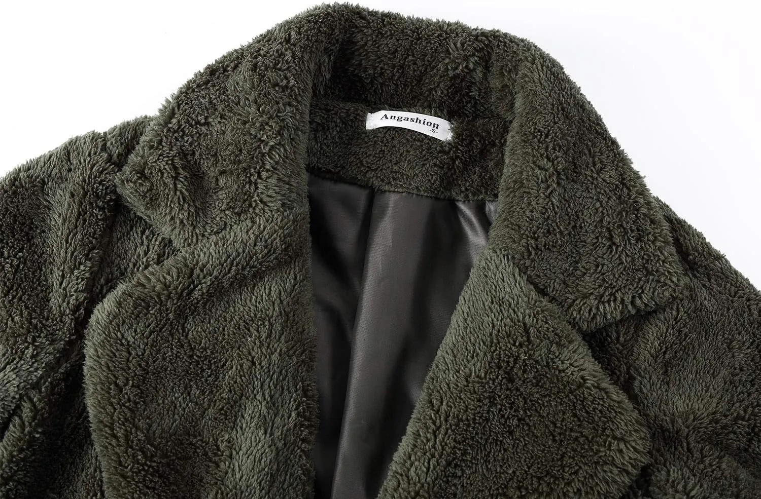 Angashion Women's Fuzzy Fleece Lapel Open Front Long Cardigan Coat Faux Fur Warm Winter Outwear Jackets