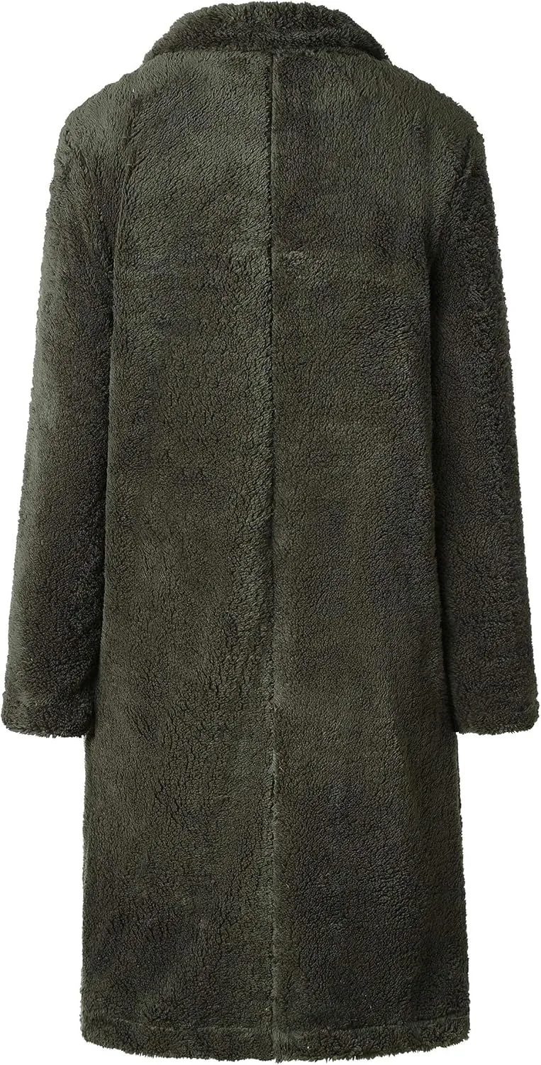 Angashion Women's Fuzzy Fleece Lapel Open Front Long Cardigan Coat Faux Fur Warm Winter Outwear Jackets