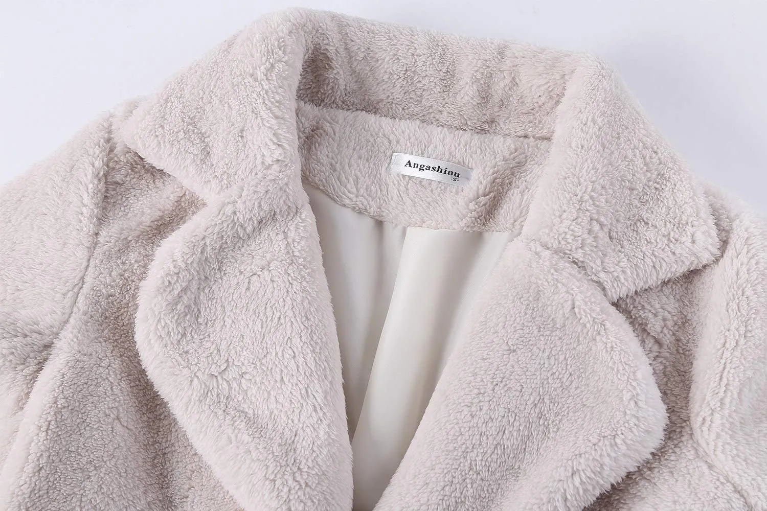 Angashion Women's Fuzzy Fleece Lapel Open Front Long Cardigan Coat Faux Fur Warm Winter Outwear Jackets