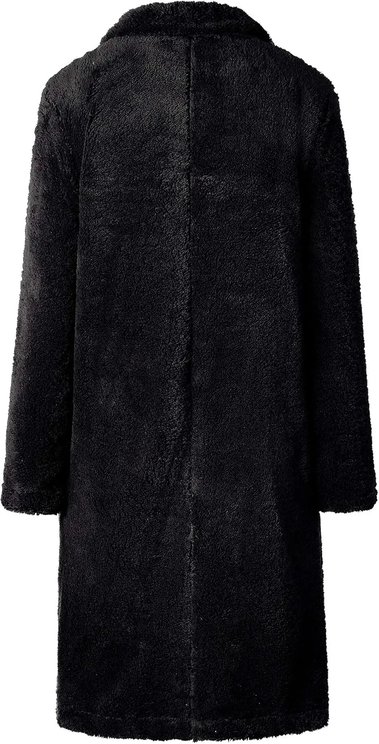 Angashion Women's Fuzzy Fleece Lapel Open Front Long Cardigan Coat Faux Fur Warm Winter Outwear Jackets
