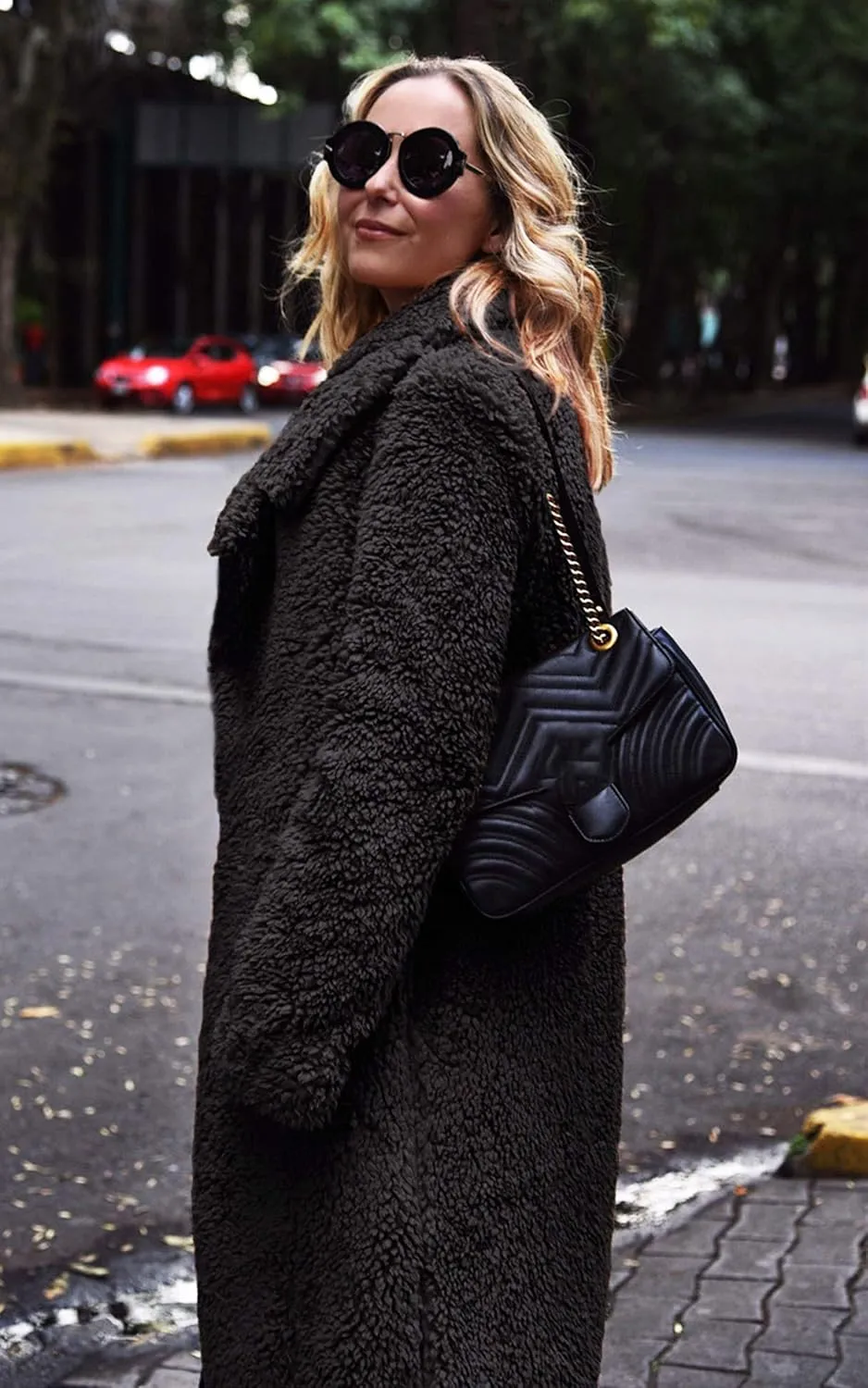 Angashion Women's Fuzzy Fleece Lapel Open Front Long Cardigan Coat Faux Fur Warm Winter Outwear Jackets