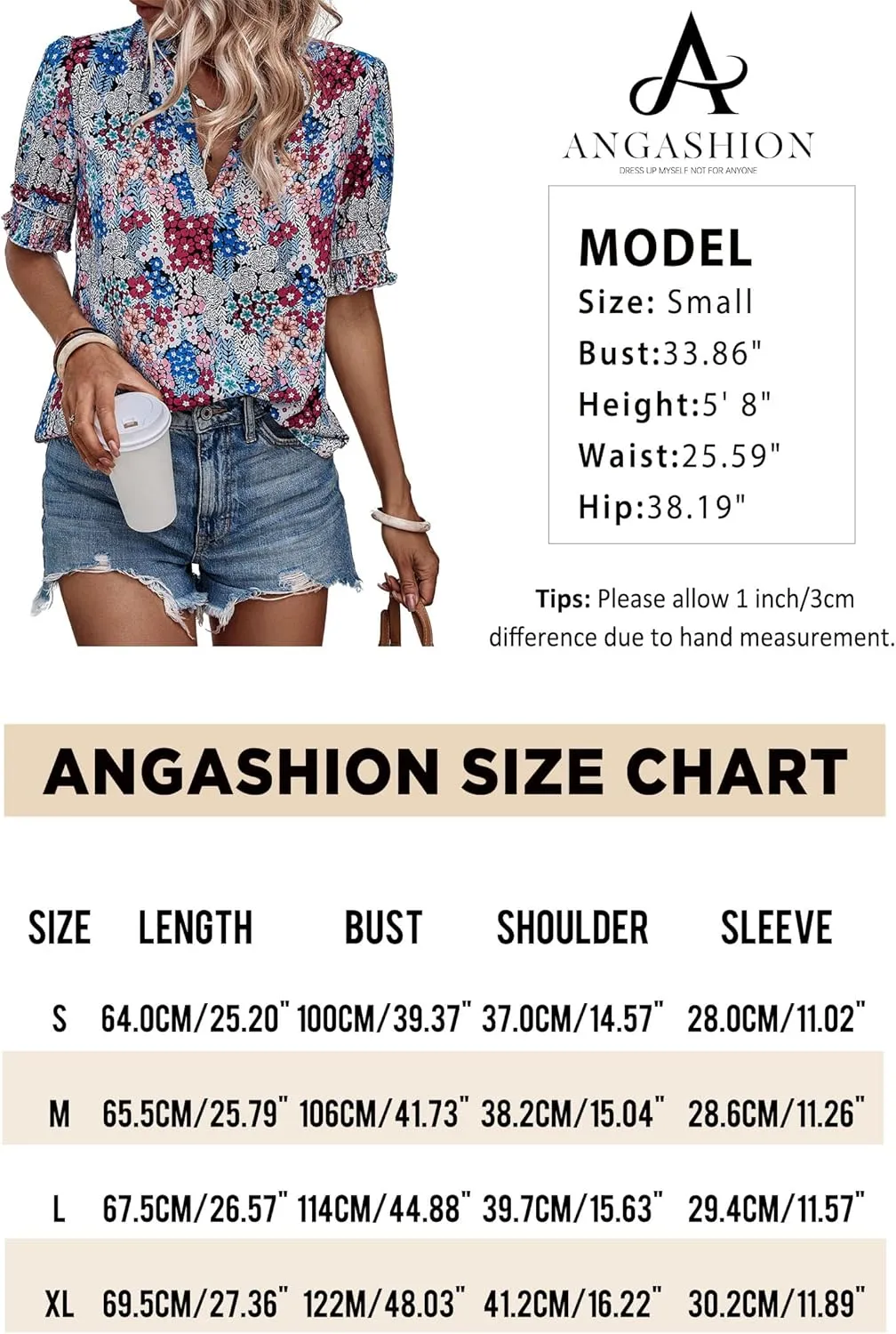 Angashion Womens Tops, Summer Casual Short Sleeve V Neck Solid Flowy Top Loose Tunic Blouses Shirts