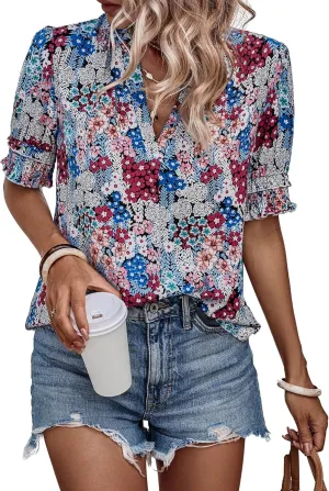 Angashion Womens Tops, Summer Casual Short Sleeve V Neck Solid Flowy Top Loose Tunic Blouses Shirts