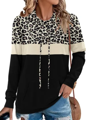 Angerella Hoodies for Women Camo Leopard Print Tops Pullover Hooded Sweatshirt Drawstring with Pocket