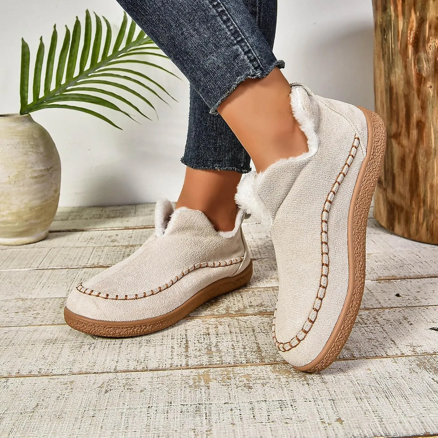 Ankle Boots for Women, Moccasin Booties Shoes With Cozy Memory Foam Winter Warm Fuzzy Indoor Outdoor House Shoes