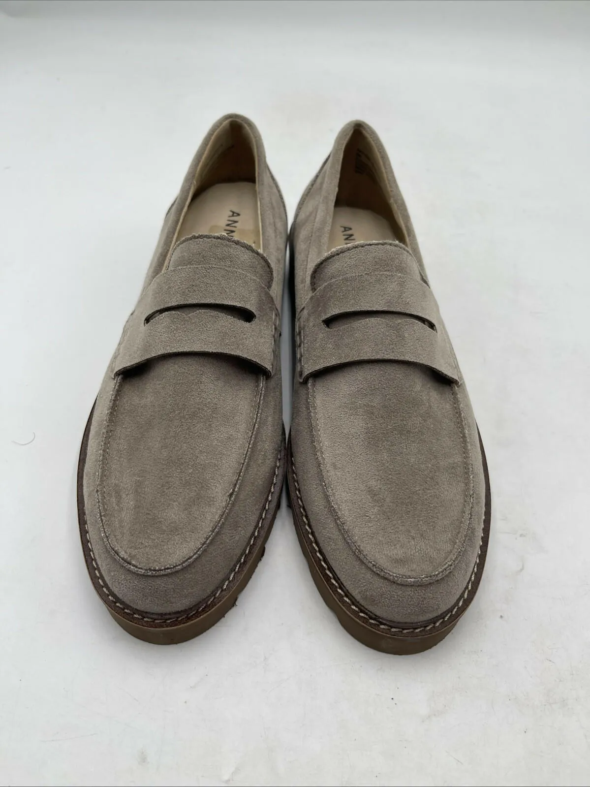 Anne Klein EVERLY Gray Fabric Slip On Moc Toe Penny Loafers Women’s Size 8M - Very Good