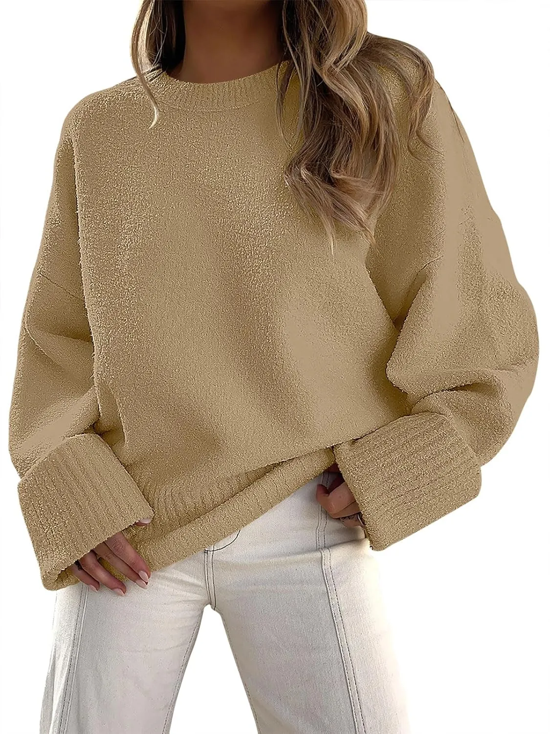 ANRABESS Women's Oversized Crewneck Long Sleeve Fuzzy Knit Casual Chunky Warm 2025 Fall Pullover Sweaters Top Trendy Outfits