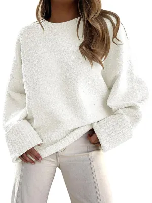 ANRABESS Women's Oversized Crewneck Long Sleeve Fuzzy Knit Casual Chunky Warm 2025 Fall Pullover Sweaters Top Trendy Outfits