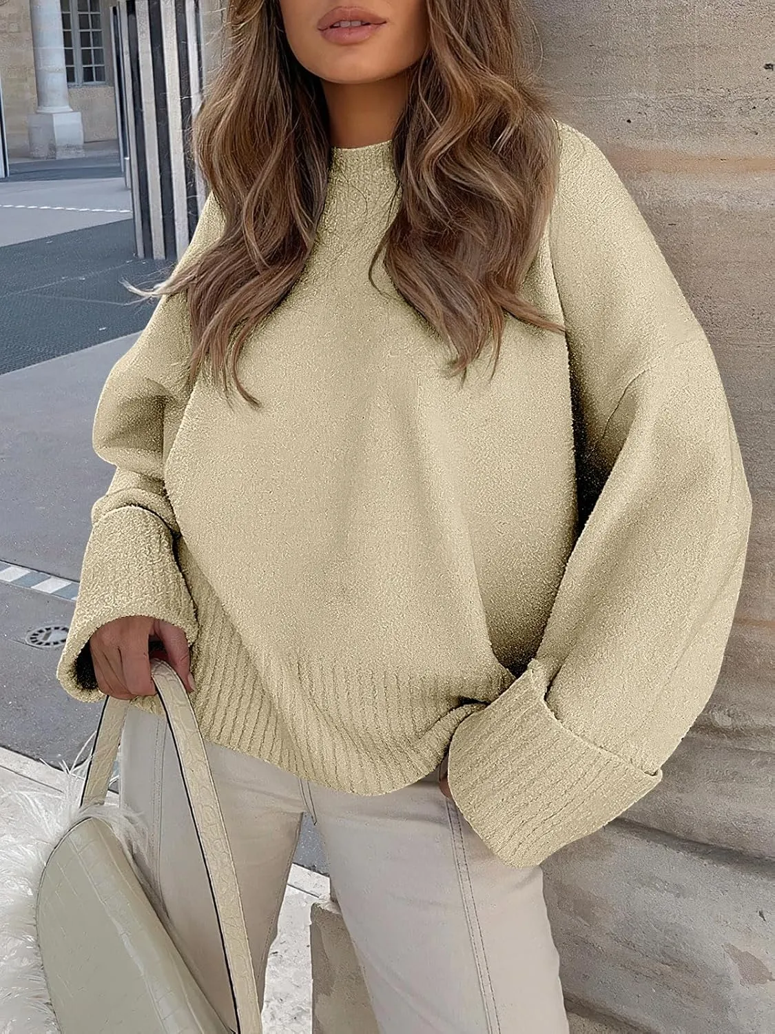 ANRABESS Women's Oversized Crewneck Long Sleeve Fuzzy Knit Casual Chunky Warm 2025 Fall Pullover Sweaters Top Trendy Outfits