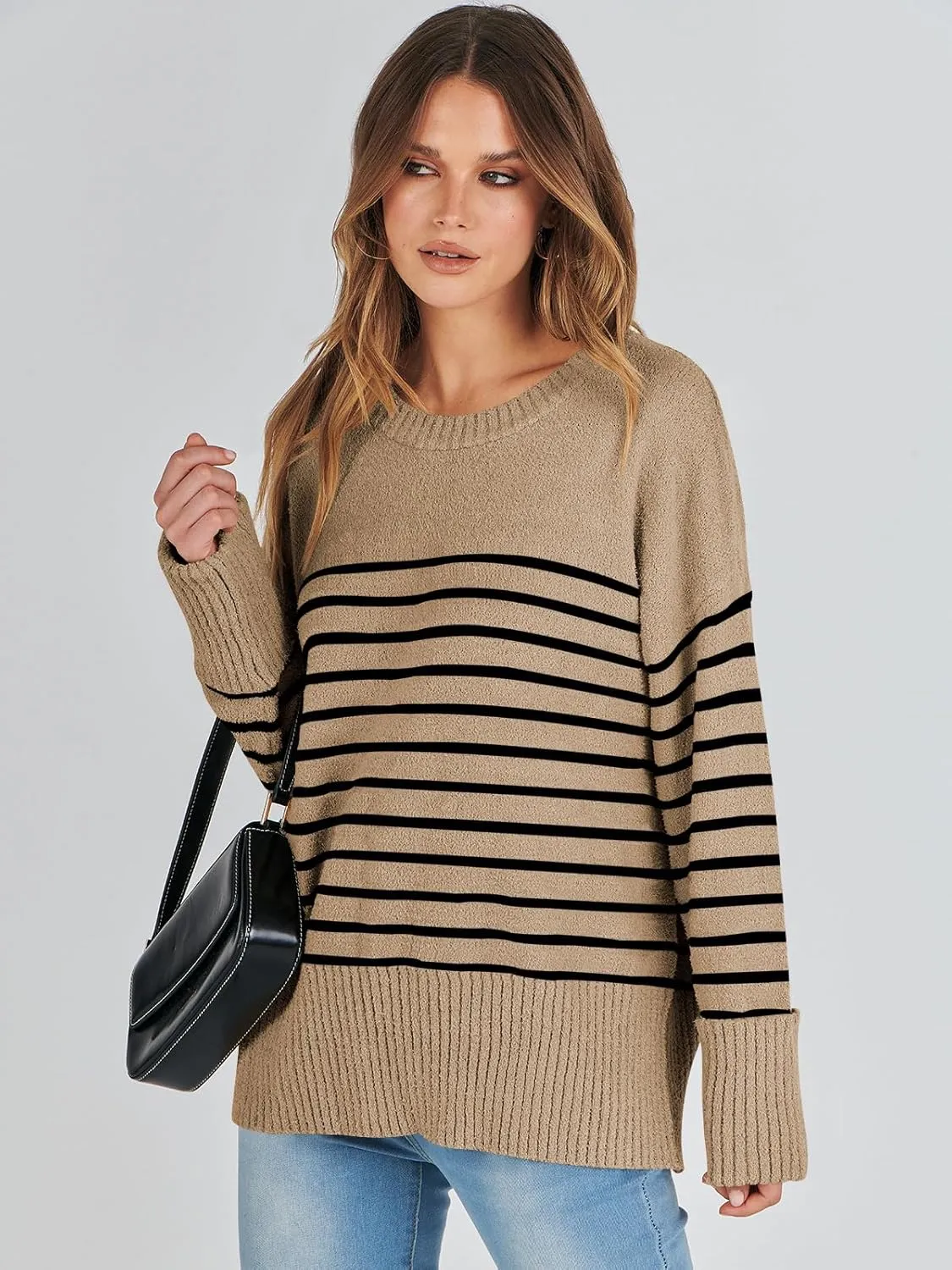ANRABESS Women's Oversized Crewneck Long Sleeve Fuzzy Knit Casual Chunky Warm 2025 Fall Pullover Sweaters Top Trendy Outfits