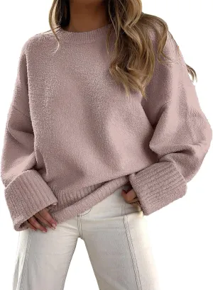 ANRABESS Women's Oversized Crewneck Long Sleeve Fuzzy Knit Casual Chunky Warm 2025 Fall Pullover Sweaters Top Trendy Outfits