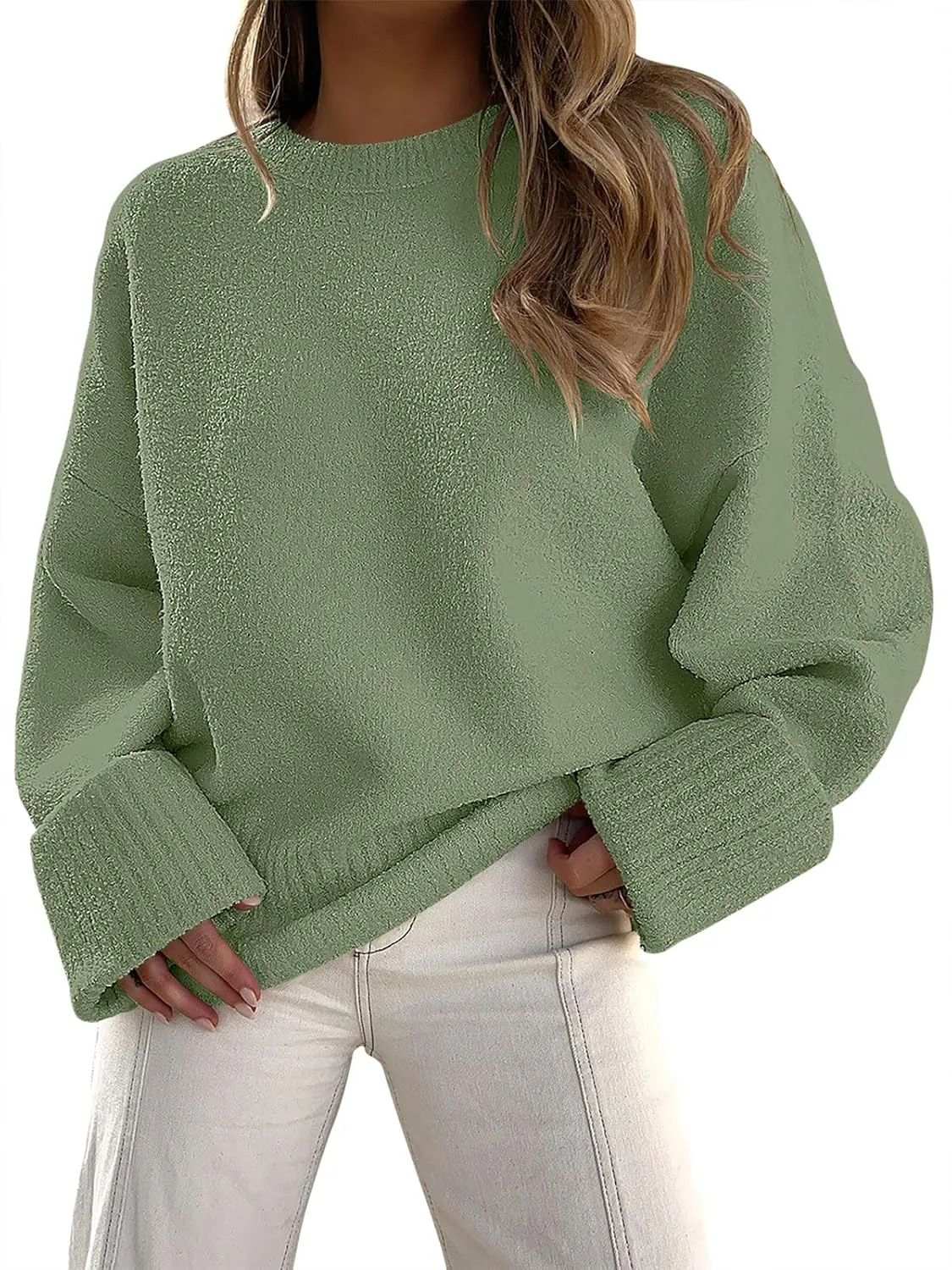 ANRABESS Women's Oversized Crewneck Long Sleeve Fuzzy Knit Casual Chunky Warm 2025 Fall Pullover Sweaters Top Trendy Outfits